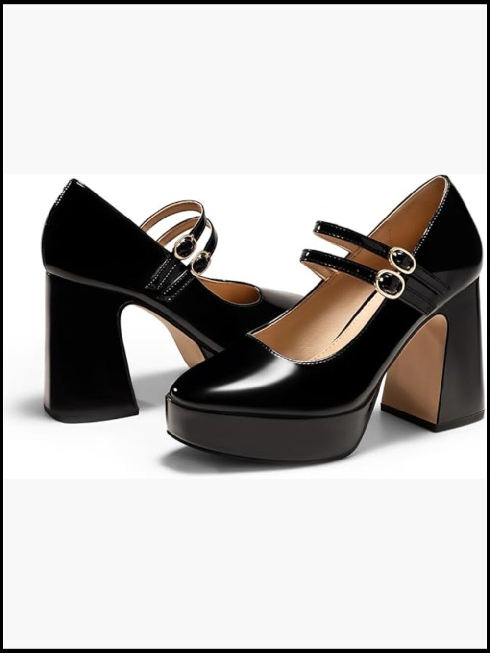 Mary Jane Platform Heels Chunky Block Heel Closed Toe Pumps Buckle Strap Dress